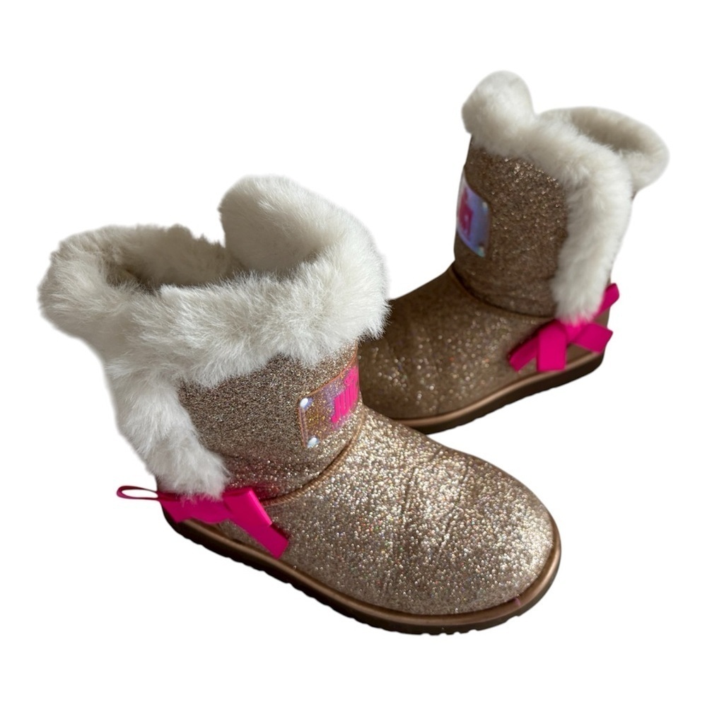 Juicy Couture Snow Boots Gold Glitter Kids Sparkling Faux Fur Size 3